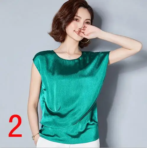 US $25.00 New J62650 Women Shirt Summer Solid Color Irregular Short Sleeve Chiffon Loose Big size Women O Nec