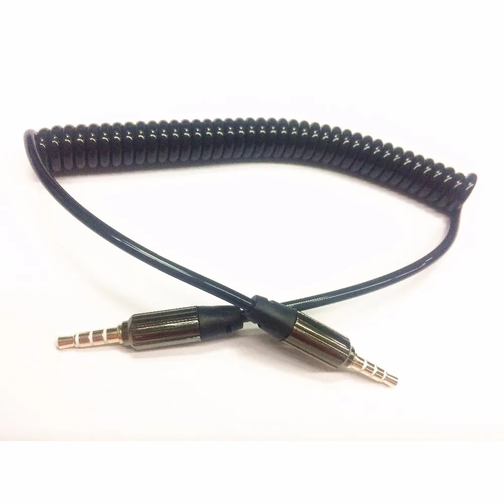 

3ft 4-Pole Spring Coiled 3.5mm Aux Cable w/ Mic Gold Stereo Audio Auxiliary Cord