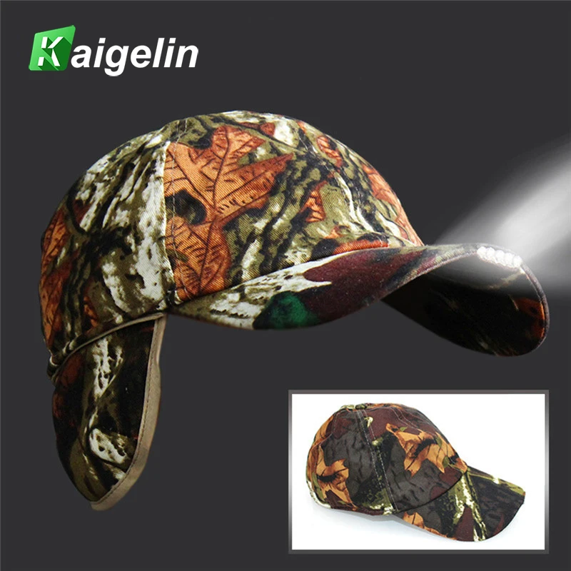 

LED Headlamp On The Battery Cap Light Cotton Camouflage Folding Hat With LED Head Light Flashlight For Bicycle Night Fishing