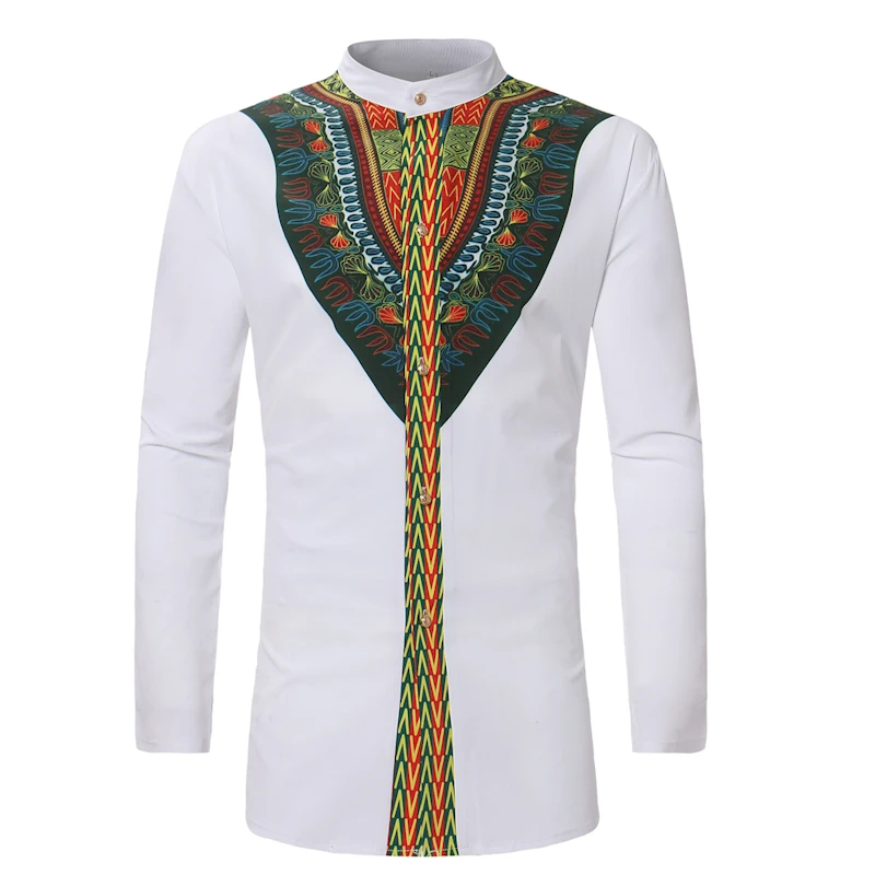 2018 Full traditional dress men's shirt African style front row buckle t-shirt Embroidery Design Style mens african clothings  (5)