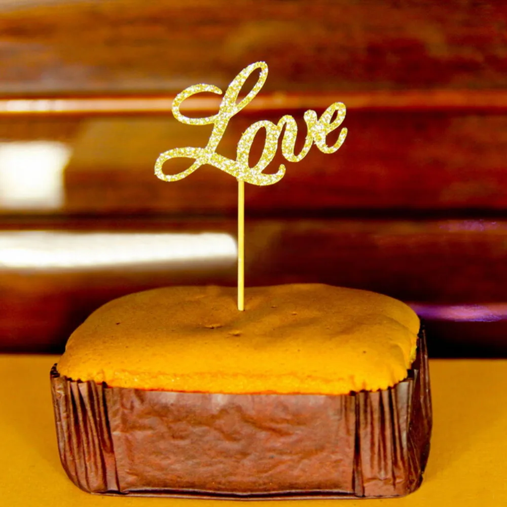 5 Pcs/set Silver Gold Glitter Love Cake Topper Cupcake Stand Wedding