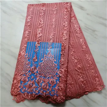 

African lace fabric with stones and beades fushia pink french lace fabric nigerian embroidered tulle lace fabric 5yards/lot
