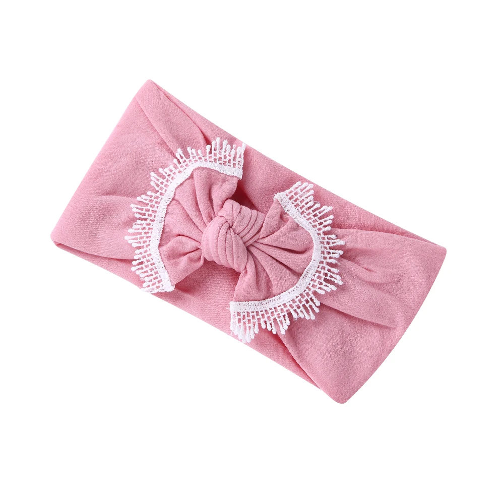 

Kid Bow Knot Headband Lace Brim Knitted Solid Cotton Children Girls Hair Band Turban Headband Cute Style Headwear bandeaux