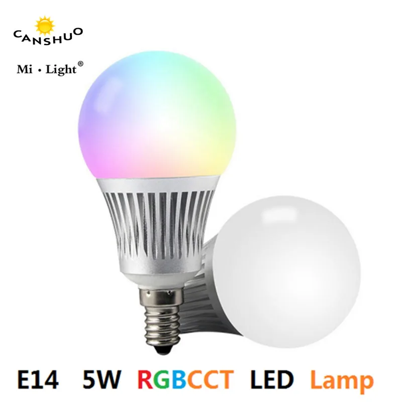 

Mi Light Dimmable Led Bulbs E14 5W RGBCCT led Lamps Indoor Decoration Lighting +FUT092 4-zone 2.4G RF LED RGBCCT Remote Control