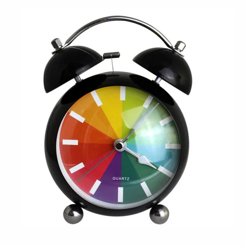 

Double Bell Mute Metal Alarm Clock Desktop Table Children Students Alarm Clock Home Decor Creative Rainbow Circular Alarm Clock