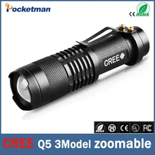 Top Quality Ultra Bright CREE Q5 LED Flashlight 3 Modes 2000 Lumens Zoomable LED Torch Light Free Shipping