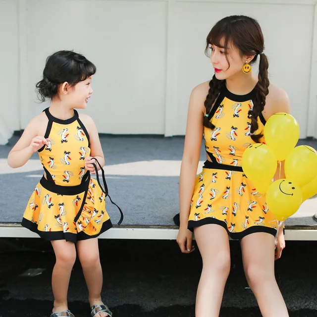 Family Matching Swimsuit Clothes Girls Bay Swimwear Mother and Daughter Clothes Dress Family