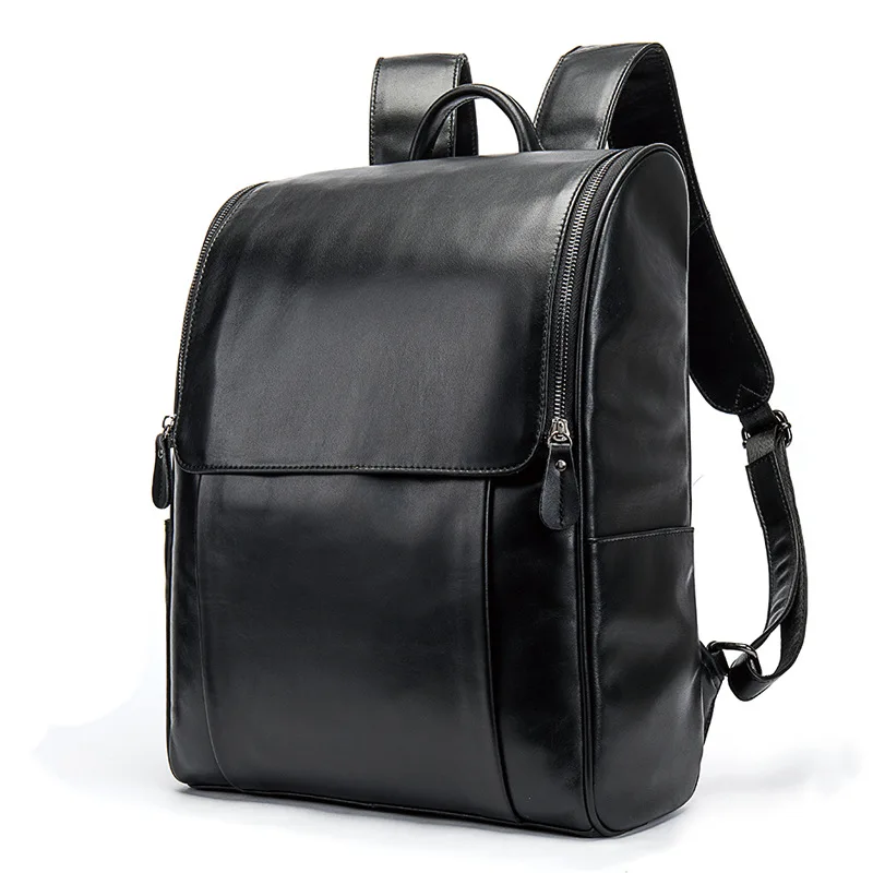Mens Genuine Leather Laptop Backpack Large Capacity Casual Waterproof Bag
