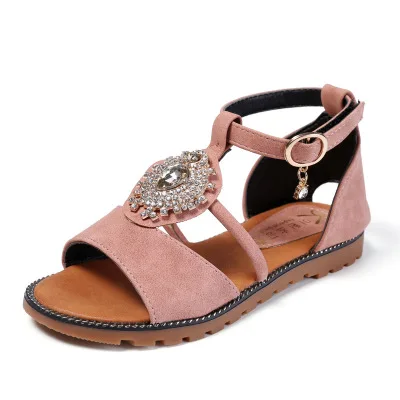 Новые летние корейские Звездные сандалии для девочек для детей, с бантом, туфли-лодочки с открытым носом, туфли принцессы для девочек; с мягкой подошвой Дикий толстые пляжная обувь, сандалии - Цвет: Розовый