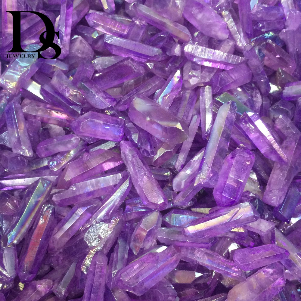 

10 pcs Purple Angel Aura Titanium Quartz Crystal Wand Point Natural Raw Crystal Healing Hexagonal Prism Cluster DIY Jewelry