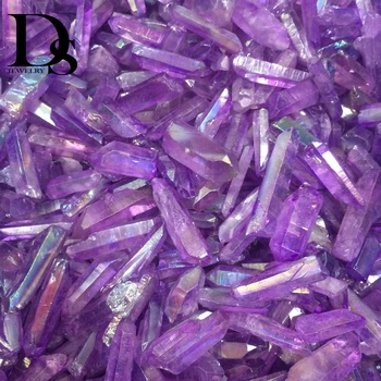 

10 pcs Purple Angel Aura Titanium Quartz Crystal Wand Point Natural Raw Crystal Healing Hexagonal Prism Cluster DIY Jewelry
