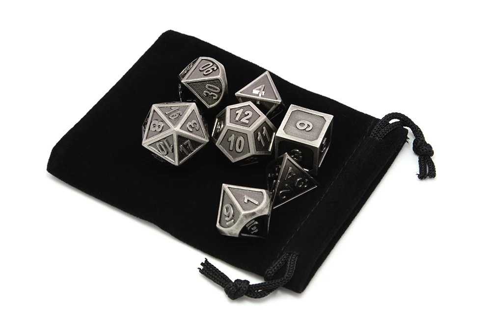 Battleworn Серебряный набор из 7 Металлических Кубиков D4 D6 D8 D10(00-90,0-9) D12 D20 для ролевых игр Подземелья и Драконы Pathfinder