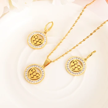 

Fashion Gold stainless stell Romantic Heart familyPendant Necklace Earrings Wedding gold Jewelry Sets for women bridal girl gift