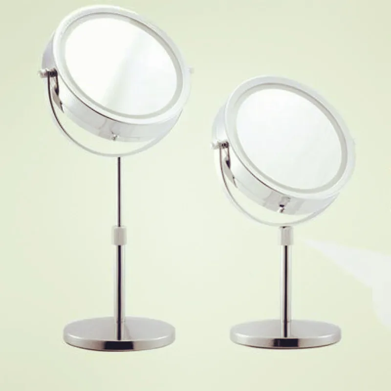 

7 inch fashion high-definition desktop mirror makeup 2-Face metal shower mirror extension-type Adjust height battery LED lamp