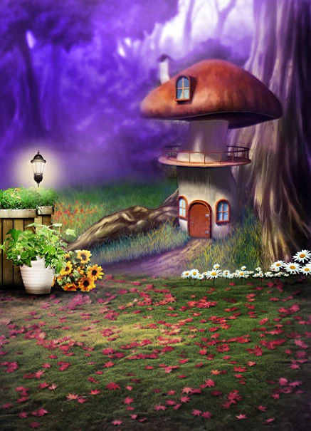 GoHeBe 7x5ft Backdrop Cartoon Fairy Tale Forest Mushroom House Backdrops for Photography LYZY0122