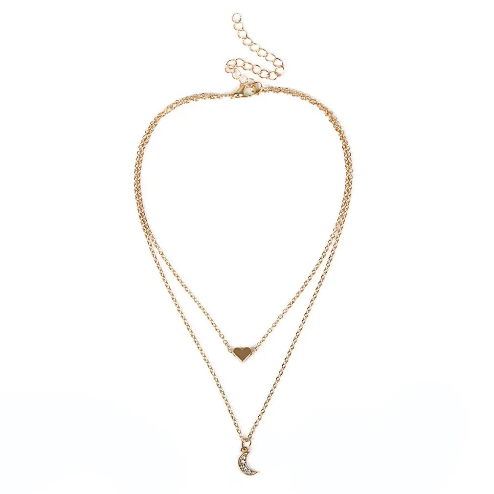 

Special 2 Layers Heart Moon Pendant Necklaces For Women Charm Choker Necklace Statement Party Jewelry Gift