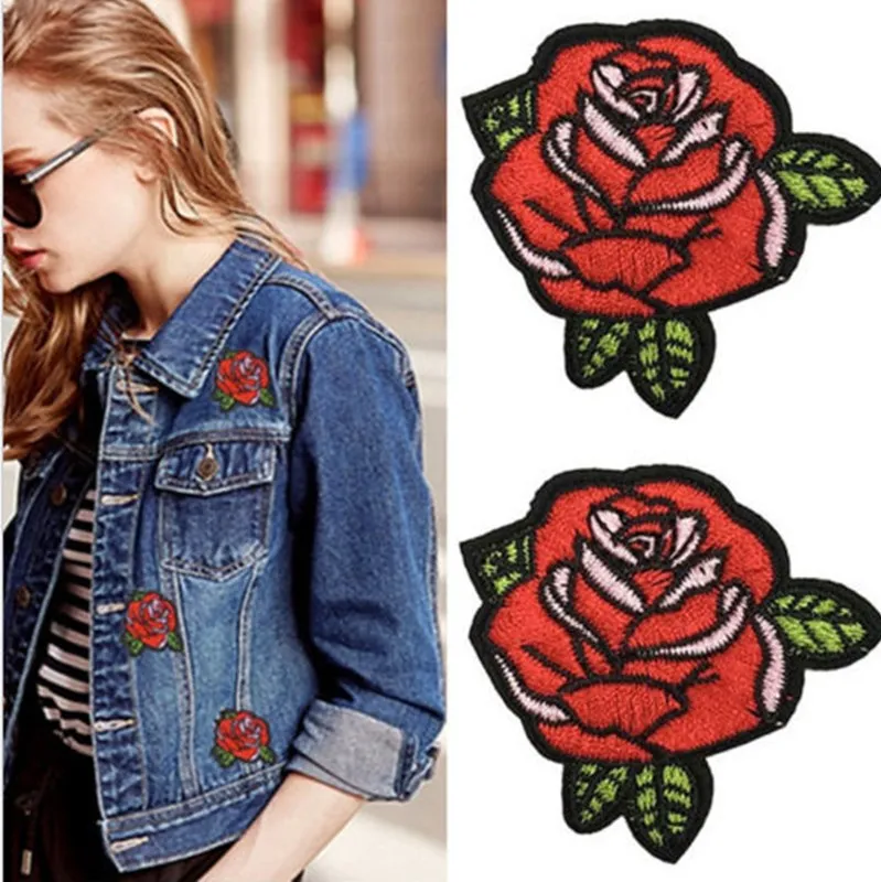 

New Arrival 2pcs/set Flower Floral Rose Embroidered Applique Sew Iron on Patches DIY New