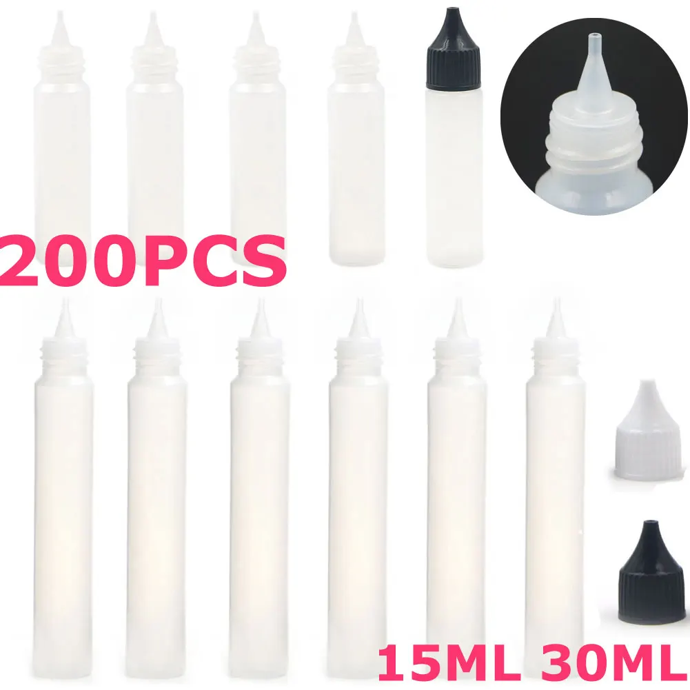 

200PCS X 15ML 30ML Plastic Empty Squeezable Pen Shaped Eye E Liquid Jucie Vape Dropper LDPE Bottles Containers with Caps Tips