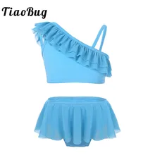 TiaoBug Дети Девушки Ruffle Tankini одно плечо купальник купальники купальный костюм бикини набор ребенок женский плавательный костюм с трусы от купальника