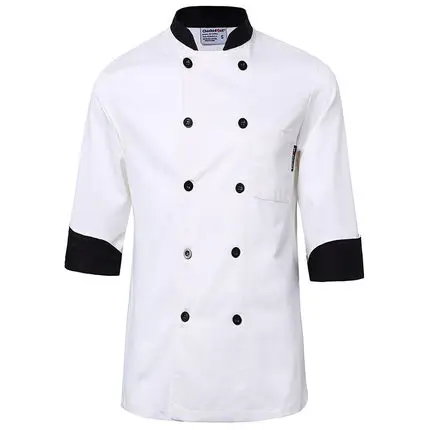 Модная мужская униформа шеф-повара, дышащая ткань, куртки шеф-повара для кухни с длинным рукавом, рабочая одежда шеф-повара - Цвет: Черный