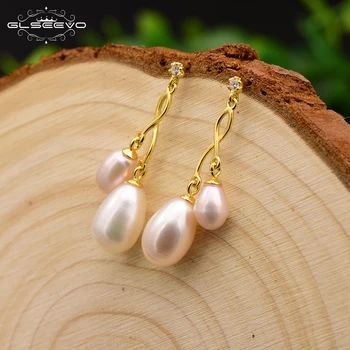 

GLSEEVO 925 Sterling Silver Natural Water Drop Pearl Earrings Party For Women Gift Long Dangle Earrings Fine Jewellery GE0638