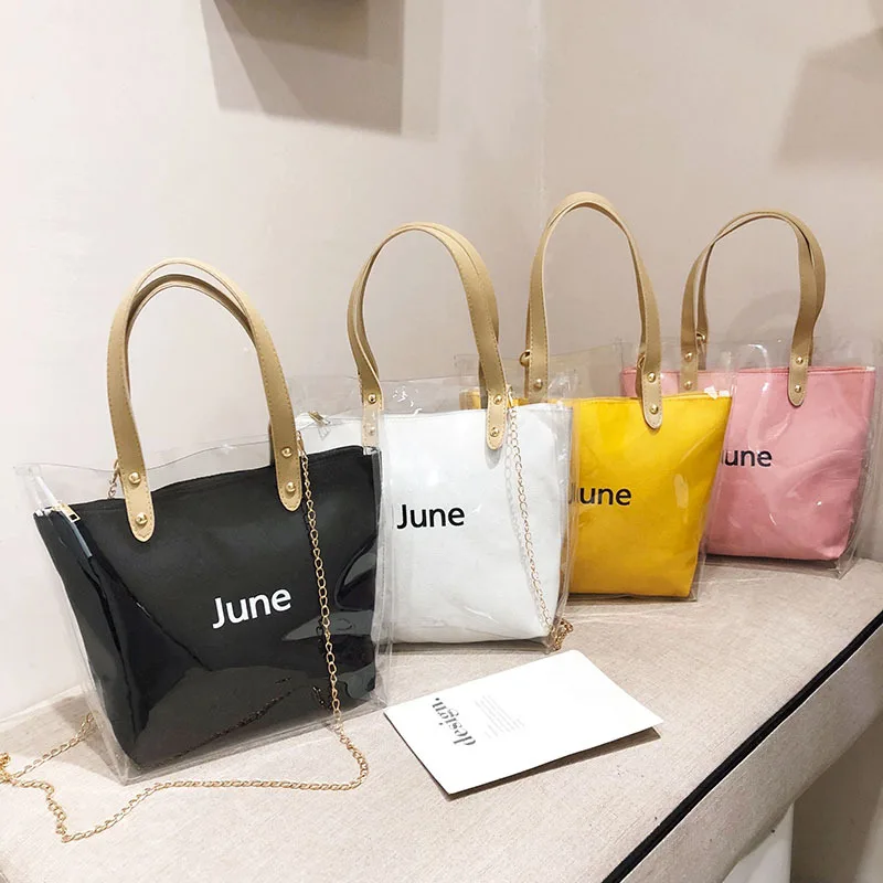 

Women Transparent Bag Pink Summer Female Clear Beach Bag Holiday Jelly Ladies HandBags Yellow Women's Messenger crossbody Bags