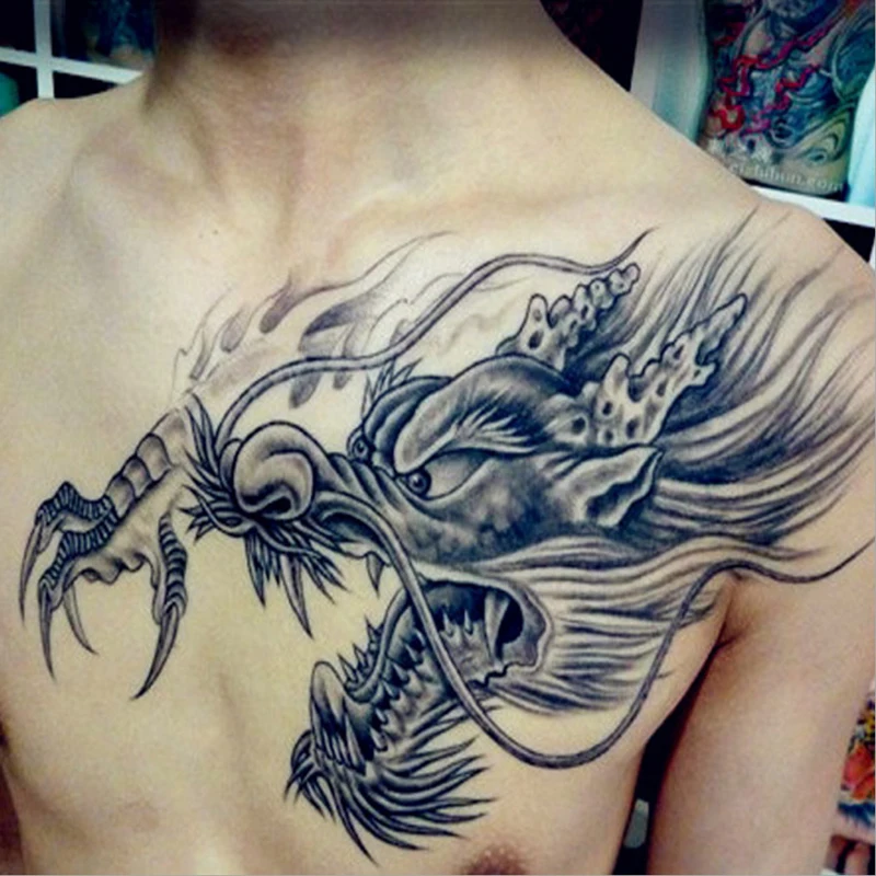 Тату наклейка с большой головой Dragon временная вспышка для мужчин 1 шт.|tattoo body|head