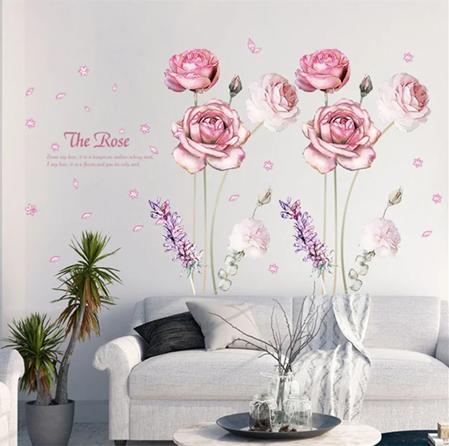 Special Offers romantic pink rose flower wall stickers women salon store dining room wedding home decoration oil painting style mural DIY decal Special Offers romantic pink rose flower wall stickers women salon store dining room wedding home decoration oil painting style mural DIY decal