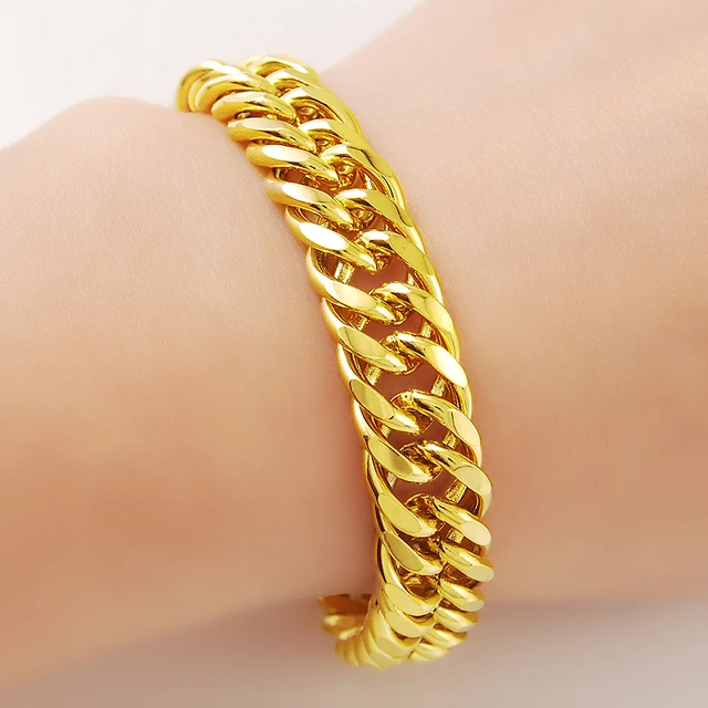 U7 Sale Big Bracelet Gold Color Flower Pattern Trendy Jewelry 20cm Bracelets  & Bangles For Men/women H494 - Bracelets - AliExpress