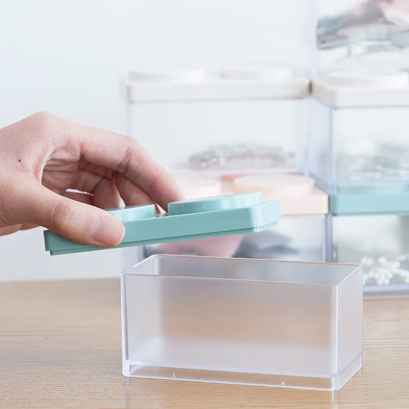 2PCs Transparent Office Storage Box With Lid Stackable Jewelry Cosmetic Lipstick Sundries Drawer Desktop Articles Organizer
