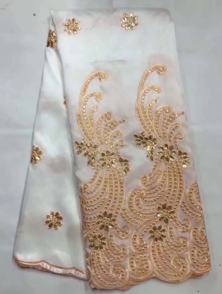 

African Net Lace Fabric Latest white+gold African George Material Hollow Wholesale And Retail Hojilou African George Wrapper