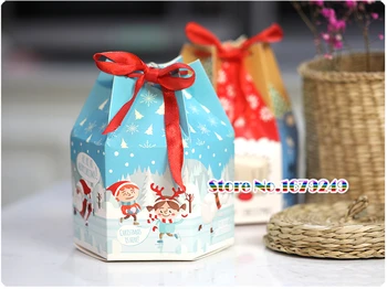 

Hexagon Christmas Chocolate Box, Candy cookie Box with robbon, Baking Package Wedding Party Decoration boxes100pcs/lot