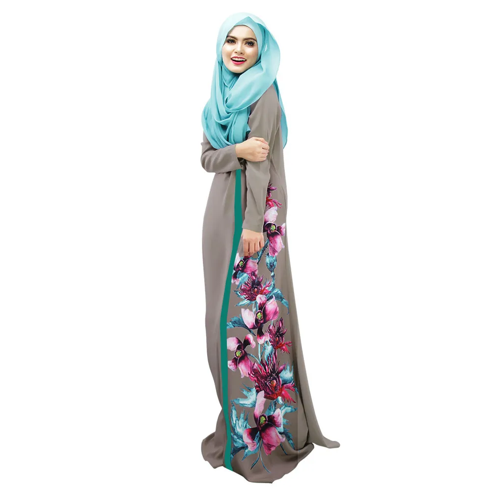 Мусульманские, исламские женщины печать многоцветный карман Ближний Восток длинное платье-Кафтан мусульманская одежда для Дубай одежда