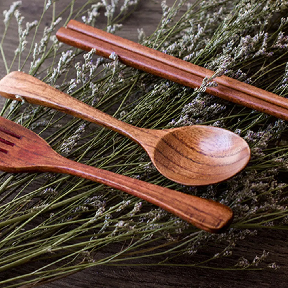 Экологичные деревянные палочки для еды ложка и вилка набор для кухонной посуды