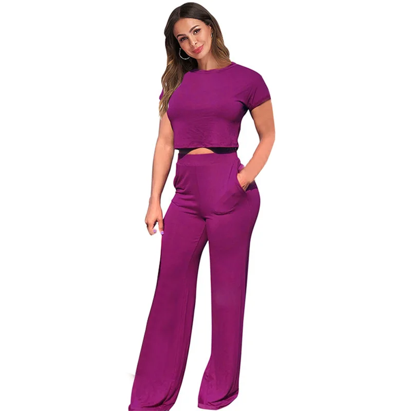 ShejoinSheenjoy Summer 2 Pieces Sets Women Suit Sexy O-Neck Short Sleeve Top And Pockets Long Pants Women Set Clothing 3 Colors (22)