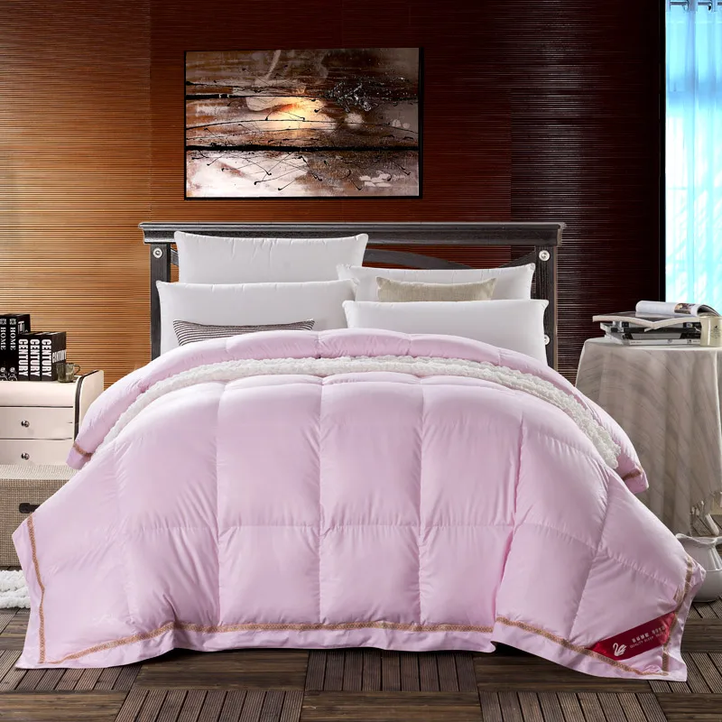 

Pure Pink Down Silk Quilt Duvet For Comforter Down Winter Was Duck Super Soft Goose Down Warm Beding Home Textiles 220x240cm