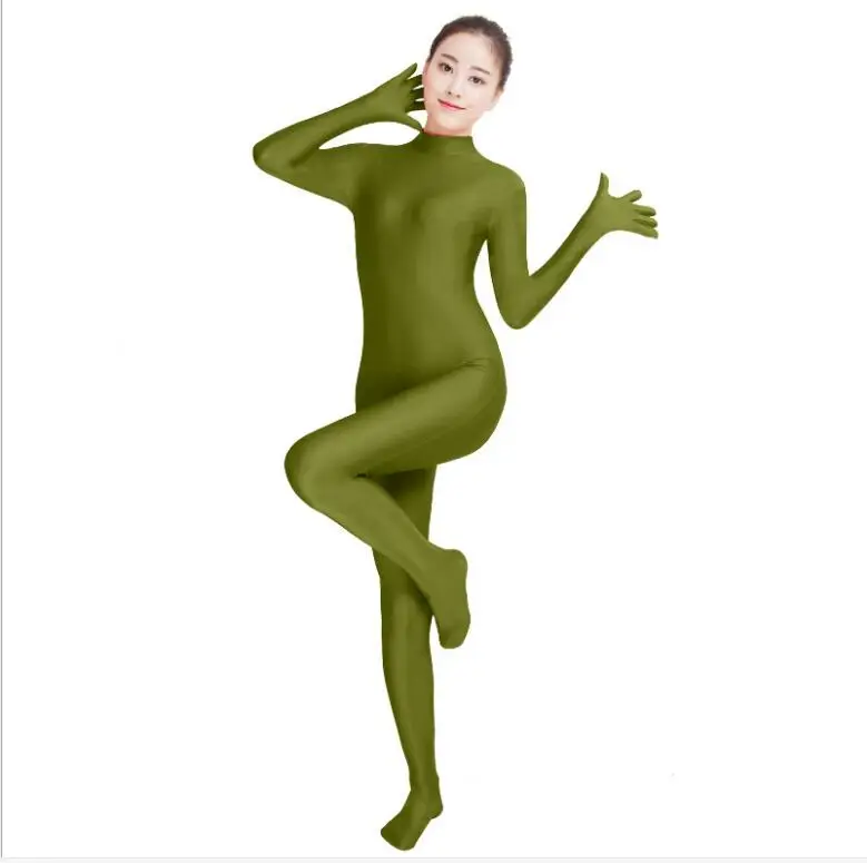 Зеленый спандекс зентай полный тело Кожа Облегающий комбинезон зентай костюм боди Хэллоуин костюмы для женщин Unitard лайкровая танцевальная одежда - Цвет: as show