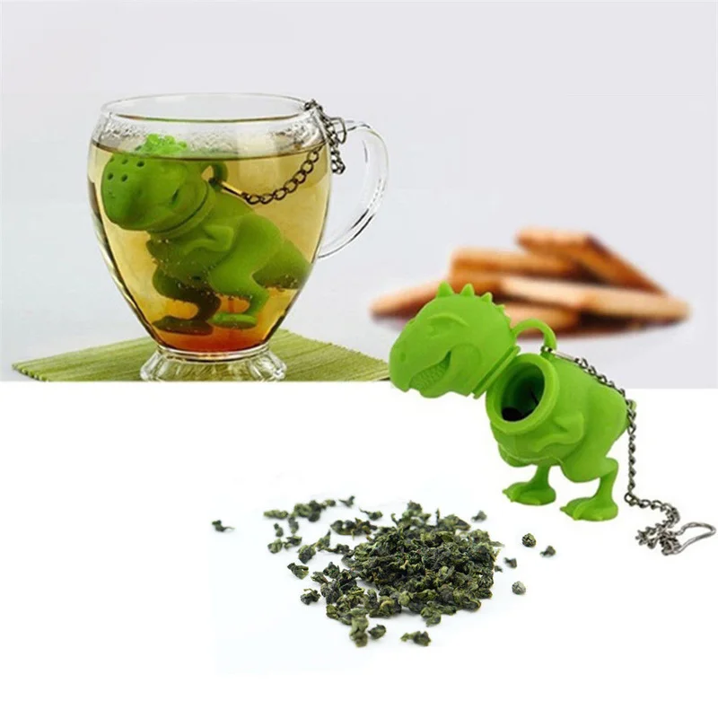 

Silicone Dinosaur Tea Loose Leaf Strainer Herbal Filter Diffuser Tea Infuser with Chain for Hanging Tea Infuser Stainless Steel