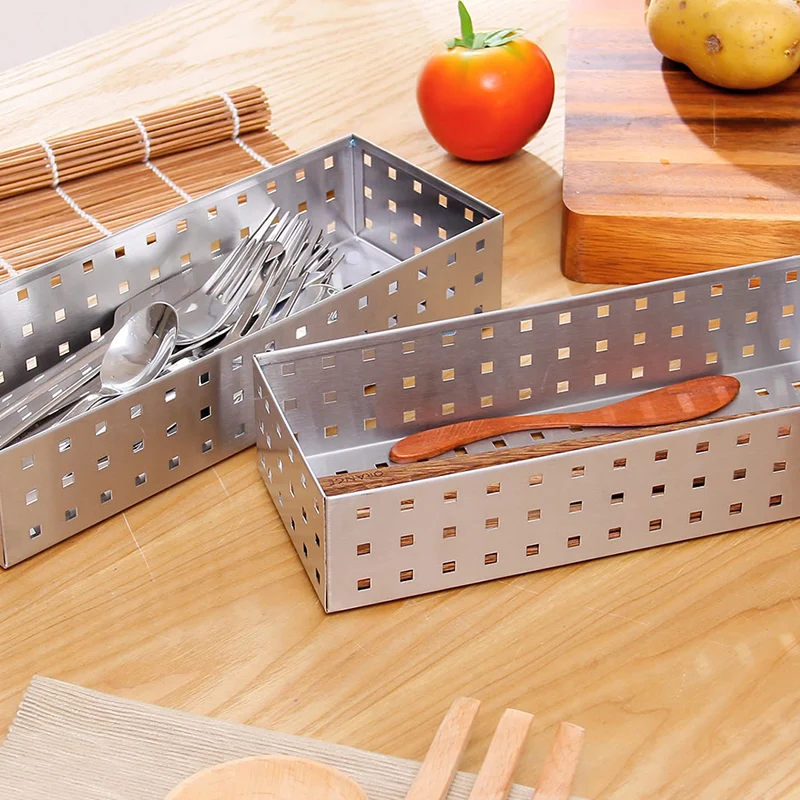 ORZ 2PCS Kitchen Cutlery Tray Holder Tableware Drawer Storage Basket Kitchen Organizer Spoon Knife Fork Tableware Storage Boxes