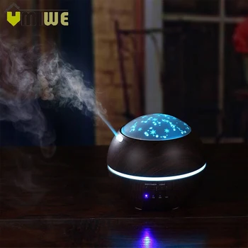 

Essential Oil Diffuser Wood Grain Cool Mist Ultrasonic Humidifier with Snowflower Starry Projection LED Night Lights for Home