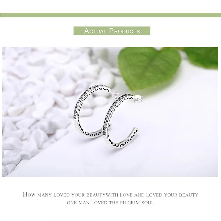 BAMOER 925 пробы серебряные Сияющие сердца с белой эмалью и прозрачными фианитами серьги-кольца для женщин ювелирные изделия из стерлингового серебра Bijoux SCE211