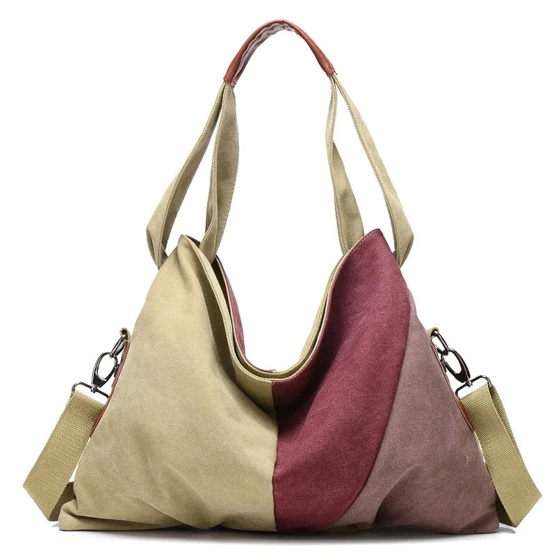 

Women's Casual Canvas Handbags Patchwork Shoulder CrossBody Bag Ladies Panelled Color Messenger Bag Big Size Hobos Women Bags