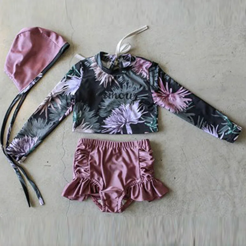 

Korean Toddler Kids Girl Swimming Wear Baby Girl Swim Sets Print Floral Kids Girl Fashion Clothings