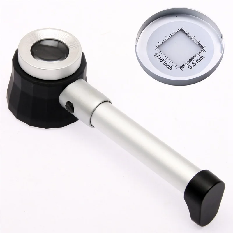 Metal 10X LED Illuminant Lights Handle Magnifier with Scale Handheld