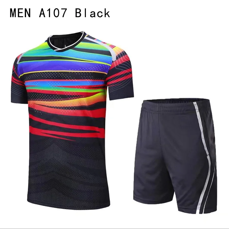 Men Black one set Рубашка для бадминтона+ шорты, костюм для мужчин/женщин, Спортивная футболка для бадминтона, настольного тенниса, верхняя рубашка+ шорты, костюм для бега, Спортивная рубашка - Цвет: Men Black one set
