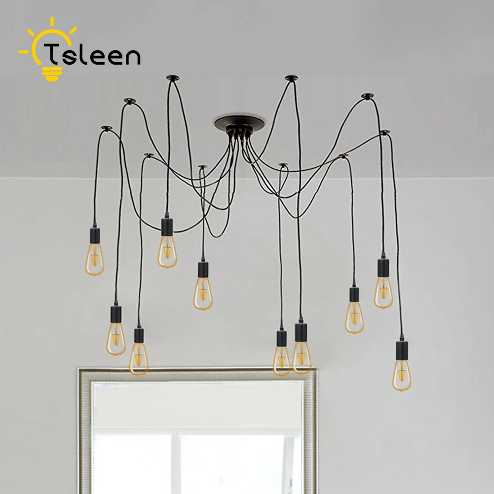 DIY подвесной светильник s современный скандинавский Ретро подвесные лампы E27 Edison лампы светильники паук потолочный светильник для гостиной - Испускаемый цвет: 10 heads with bulbs