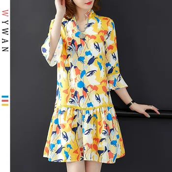 

Plus Size Women Print Dresses Vintage Elegant Lady Vestidos Chiffon Beach Dress Summer Sundress Loose Casual Female 2019
