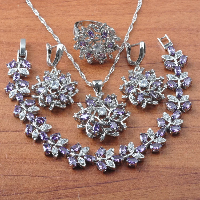 

Elegant Purple Cubic Zirconia 925 Silver Jewelry Sets Wedding Jewelry Women Pendant/Necklace/Ring/Earrings/Bracelet JS0604