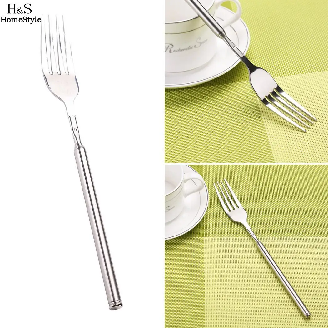 

Fork Silver Telescopic Dessert Kitchen Style Dining Long Fruit Solid Stainless Dinner Western Kitchen Steel Tool