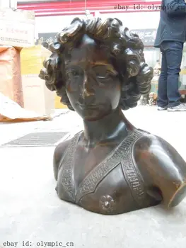 

12" China bronze west art carved finely David half-length sculpture statue